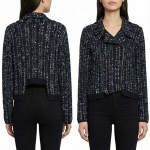 BCBGMAXAZRIA 100% Cotton Reeve Moto Cardigan Boucle Tweed Cropped Jacket Sz S